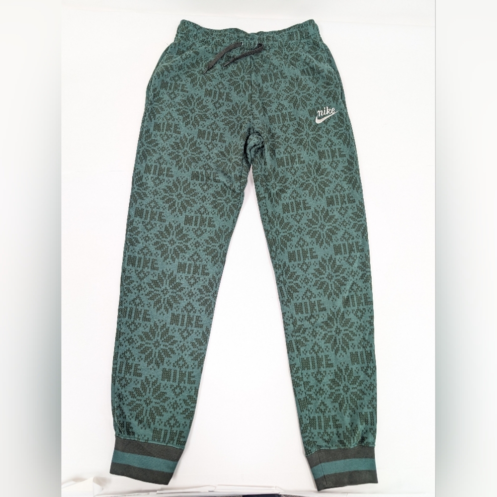 Nike Club Fleece Green Snowflake Pull On Sweatpants Joggers Small [15]